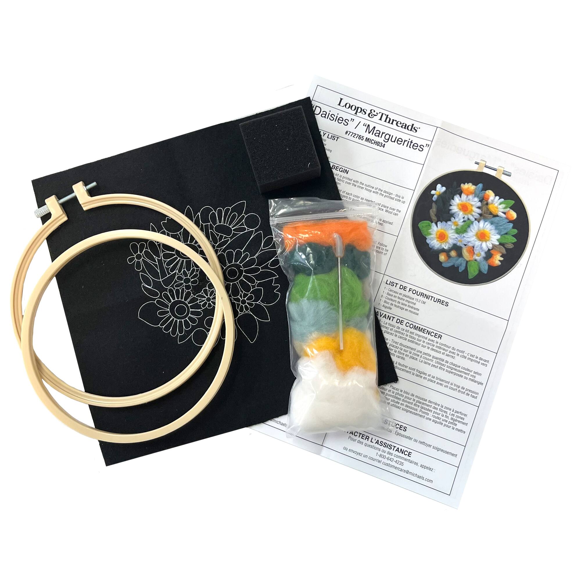 6" Daisy Needle Felting Kit with Hoop by Loops & Threads®